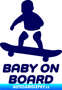 Samolepka Baby on board 008 levá skateboard tmavě modrá