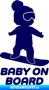 Samolepka Baby on board 009 pravá snowboard tmavě modrá