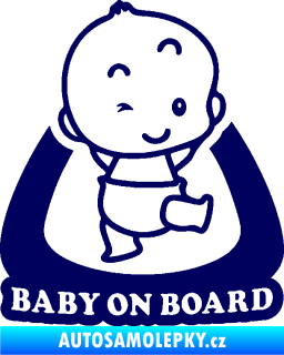 Samolepka Baby on board 011 pravá s nápisem tmavě modrá
