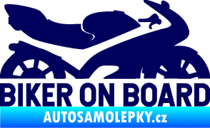 Samolepka Biker on board pravá motorka tmavě modrá