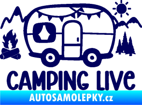 Samolepka Camping live 001 levá cestování v karavanu tmavě modrá