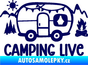 Samolepka Camping live 001 pravá cestování v karavanu tmavě modrá