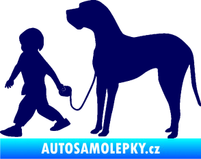 Samolepka Chlapec venčí psa levá tmavě modrá