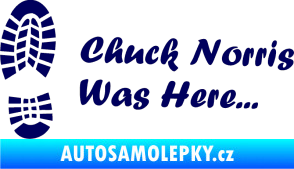 Samolepka Chuck Norris was here nápis s otiskem boty tmavě modrá