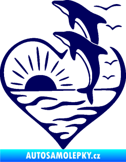 Samolepka Delfíni 002 levá západ slunce tmavě modrá