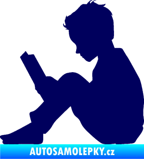 Samolepka Děti silueta 002 levá chlapec s knížkou tmavě modrá