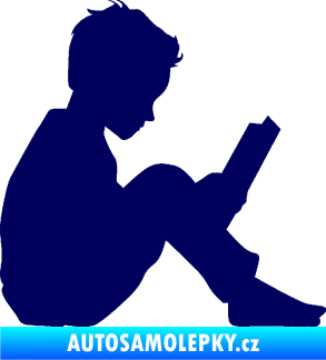 Samolepka Děti silueta 002 pravá chlapec s knížkou tmavě modrá