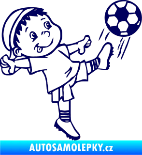 Samolepka Dítě v autě 022 pravá fotbalista s míčem tmavě modrá