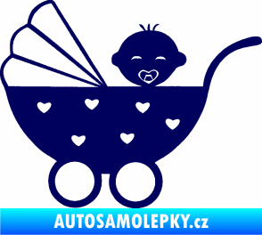 Samolepka Dítě v autě 070 levá kočárek s miminkem tmavě modrá