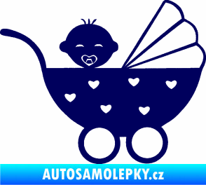Samolepka Dítě v autě 070 pravá kočárek s miminkem tmavě modrá