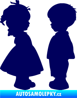 Samolepka Dítě v autě 071 levá holčička s chlapečkem sourozenci tmavě modrá