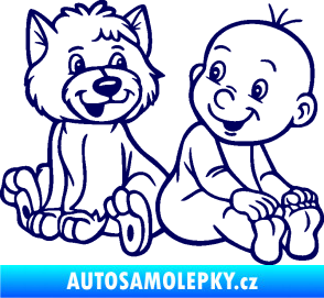 Samolepka Dítě v autě 087 pravá chlapeček s pejskem tmavě modrá