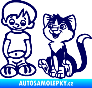 Samolepka Dítě v autě 097 levá kluk a kočka tmavě modrá