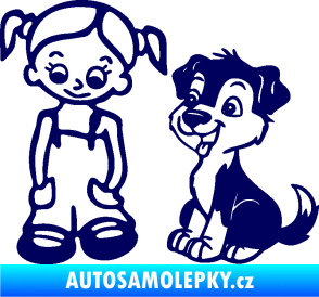 Samolepka Dítě v autě 099 levá holčička a pes tmavě modrá