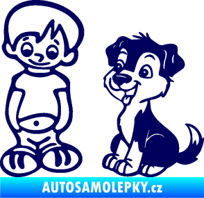 Samolepka Dítě v autě 100 levá kluk a pes tmavě modrá