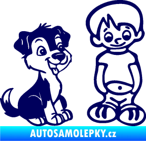 Samolepka Dítě v autě 100 pravá kluk a pes tmavě modrá