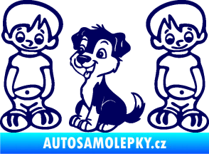 Samolepka Dítě v autě 103 levá dva kluci a pes tmavě modrá