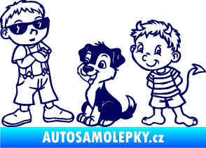 Samolepka Dítě v autě 104 levá dva kluci a pes tmavě modrá
