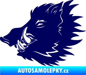 Samolepka Divoké prase 001 levá kanec hlava tmavě modrá