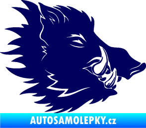 Samolepka Divoké prase 001 pravá kanec hlava tmavě modrá