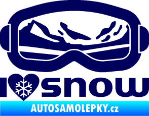 Samolepka I love snow nápis s brýlemi tmavě modrá