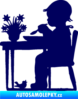 Samolepka Interiér 001 pravá dítě u stolečku tmavě modrá