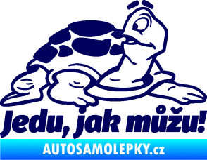 Samolepka Jedu, jak můžu! 001 pravá nápis se želvou tmavě modrá