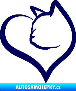 Samolepka Kočka 027 levá v srdíčku tmavě modrá