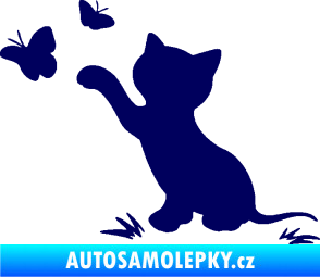 Samolepka Kočka 037 levá s motýlky tmavě modrá