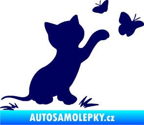 Samolepka Kočka 037 pravá s motýlky tmavě modrá