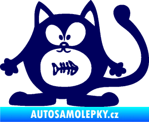 Samolepka Kočka 042 levá s rybou v bříšku tmavě modrá