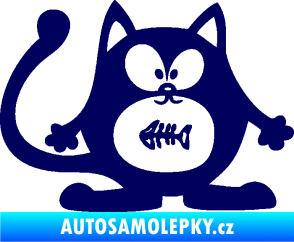 Samolepka Kočka 042 pravá s rybou v bříšku tmavě modrá