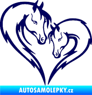 Samolepka Koníci 002 - levá srdíčko kůň s hříbátkem tmavě modrá