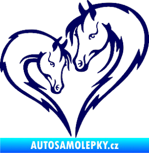 Samolepka Koníci 002 - pravá srdíčko kůň s hříbátkem tmavě modrá