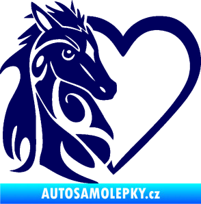 Samolepka Koník love 001 levá hříbátko v srdíčku tmavě modrá
