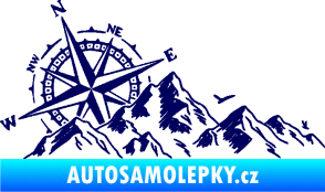 Samolepka Krajina hory 043 levá s kompasem tmavě modrá