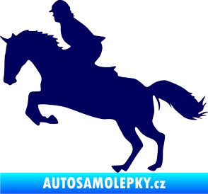 Samolepka Kůň 014 levá skok s jezdcem tmavě modrá