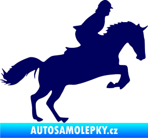 Samolepka Kůň 014 pravá skok s jezdcem tmavě modrá