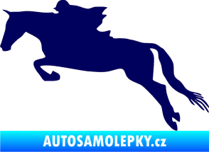 Samolepka Kůň 015 levá skok s jezdcem tmavě modrá