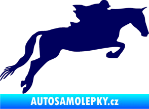 Samolepka Kůň 015 pravá skok s jezdcem tmavě modrá