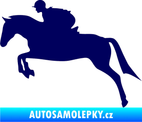 Samolepka Kůň 020 levá skok s jezdcem tmavě modrá