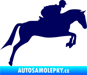 Samolepka Kůň 020 pravá skok s jezdcem tmavě modrá