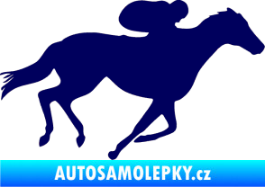 Samolepka Kůň 027 pravá závodí s jezdcem tmavě modrá