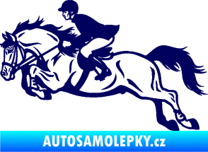 Samolepka Kůň 059  levá jezdec na koni parkur tmavě modrá