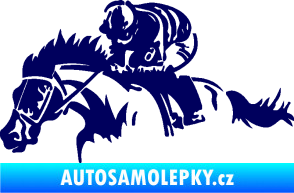 Samolepka Kůň 075 levá závod s jezdcem, dostihy tmavě modrá