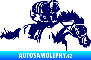Samolepka Kůň 075 pravá závod s jezdcem, dostihy tmavě modrá