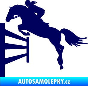Samolepka Kůň 080 levá skok přes překážku tmavě modrá