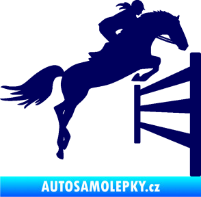 Samolepka Kůň 080 pravá skok přes překážku tmavě modrá