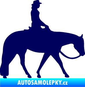 Samolepka Kůň 082 pravá kovbojka na koni tmavě modrá