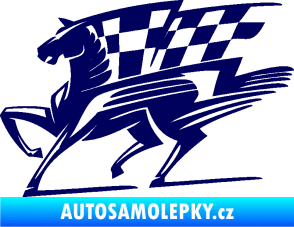 Samolepka Kůň racing 001 levá se šachovnicí tmavě modrá